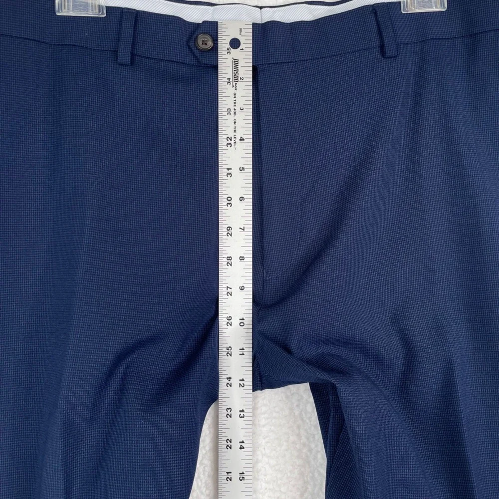 Ralph Lauren Mens Navy Blue Micro Check Dress Pants Flat Front‎ 42x31